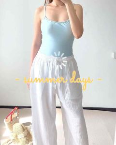 กางเกงขายาว ผ้าสาลูอัดย่น (สาวอวบใส่ได้) ใส่คลุมบิกินีหรือใส่อยู่บ้าน ผ้าใส่สบายนุ่มมาก