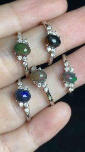 (Real Unit) Opal Stone Adjustable Ring - silver Plated (5-6mm) 欧泊蛋白石变彩石 可调节戒指 镀银 Cincin Batu Semulajadi Opal