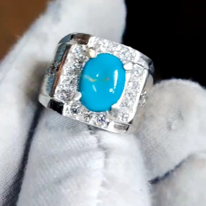 Natural Persians Nishapur skyblue With Silver Ring Handmade