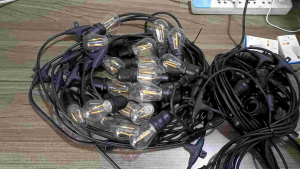 Dây đui đèn kín nước ngoài trời dài 10 mét 10 đui kèm bóng búp 3w vàng