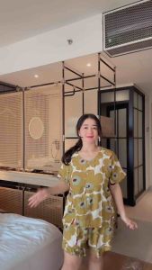 ZIA ONESET PIYAMA KANCING CELANA PENDEK RUFFLE RAYON PREMIUM