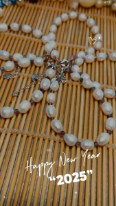 Vòng tay ngọc trai trắng kết hợp đá tourmaline tím