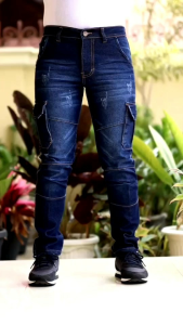 Celana Cargo Jeans Panjang Pria Size S-XL Stretch Denim Melar Tebal