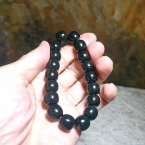 12mm deep green Nephrite "traditional old style beads" bracelet (with certificate) [Natural Crystal] 12毫米和田玉塔青深绿老型珠手链(带证书)