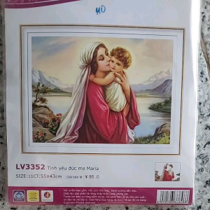 [GIẢM GIÁ] Tranh thêu chữ thập tình yêu Đức mẹ Maria Lv3352 KT 55x43cm[ Tranh Hà Đoàn]