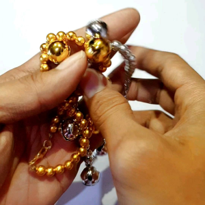 Kalung Kucing Mutiara Gold & Silver Lonceng 5 14mm Premium