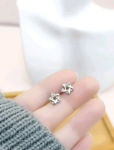 KC Jewelry S999 Silver Diamond Hollow Star Stud Earrings