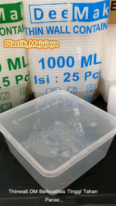 Thinwall Square 1000ml 1500ml / Kotak Makan Plastik Persegi Tahan Panas Thin Wall