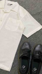 Kemeja Bowling White Stars Linen Korean Premium Style Pria/Wanita