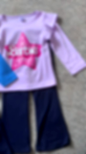 {1-11y}Baju Budak Perempuan Sedondon Kid Bigkids Girls Long Sleeves Cotton Ruffle with Bootcut Palazzo Pants Bàrbíe