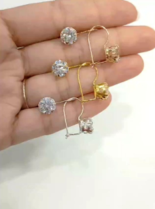 Anting Desi Dewasa Mata Putih Perak Asli 925 Lapis Emas