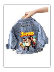 JAKET JEANS ANAK GAMBAR JUMBO DAN TUNGTUNG SAHUR MOTIF SABLON