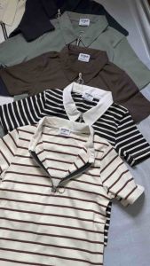 Laysso L14 C0tt0N 0N zipper Mid Length Ladies Polo shirt tops for ladies women