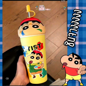 แก้วน้ำเก็บอุณภูมิ ลายชินจัง มีให้เลือก 6 แบบ ความจุ 600 มล. สแตนเลส 304 เกรดอาหาร