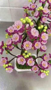 Chậu hoa pha lê - hoa đào bonsai cao 38cm