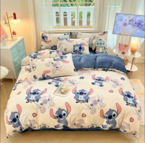 ผ้าปูที่นอน ผ้าห่มนวม(ลายสติทซ์ขาว) ขนาด 3|5|6 🛌 ฟุต เนื้อผ้าคอตตอน 100% หนานุ่ม นอนสบาย🛒🌷🌸🌈