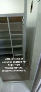 Loft bed with L shape shelf for helper room singapore/bomb shelter/store room/unity