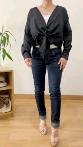 ●ECLAIRE● 0IS Outer Luaran Cardigan Kardigan Lengan Panjang Longsleeves Bowtie Pita Basic Dasar Polos Kasual Casual Korea Hitam