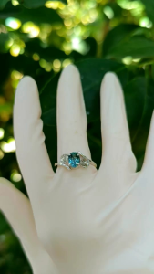 แหวนพลอยเพทายสีฟ้าน้ำทะเล