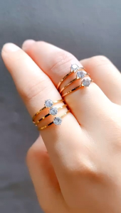 RinaXp - Cincin Titanium 3 Susun Permata Zircon Cincin Import Anti Karat