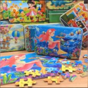 60 Pcs Wooden Puzzle Jigsaw Puzzles Tin Box Storage Cartoon Puzzle Early Learning Toy | Kids Puzzle 儿童拼图 卡通拼图 童话世界 木质拼图