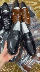 Giày lười nam da bò kiểu dáng trung niên đế cao su êm chân Bảo Hành 1 năm