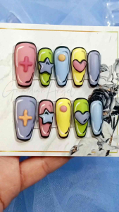 ［Ready Stock] Handmade Press On Nails 网红多巴胺穿戴甲 Kuku Palsu Reusable Nails