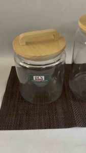 Toples Canister Kaca Bulat Sapporo Tutup Kayu Kedap Udara