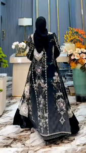 Nevila Set #2 Gamis Ceruty Babydoll Premium Ori + Jilbab – Busui Friendly Full Furing LD 110 PJ 140 – Black/Grey/Dark Coco/Dusty