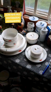 Bộ dĩa chén cơm thố nắp của IVORY HOUSE Gốm sứ nhật 2hand