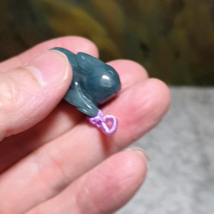 Natural untreated Burma Jade (Type A Jadeite) light green with blue hue 3 dimensional Rabbit pendant (with certificate) [Natural Crystal] 翡翠绿带蓝调立体兔子吊坠(带证书)