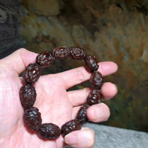 14mm+ Premium 3-Eye Bodhi (zijinshu) high oil content carved Guan Gong bracelet/handheld [Natural unprocessed] 14毫米+ 老料高油招财紫金鼠(三眼菩提)雕刻关公手链/手持