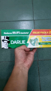 Darlie toothpaste Double Action Fresh Clean Value Pack x 2. Reduces 99.9% bacteria. Green and yellow packaging.