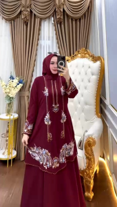 Gamis bordir Malaysia set hijab mewah elegan terlaris 2025 dress wanita kekinian ootd pesta