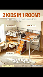 Custom Loft Bed for 2 Kids Singapore HDB Condo Small Bedroom Bunk Bed with Storage Staircase Space Saving Kids Bed