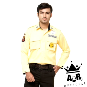 1 set baju & celana seragam security satpam PDL cream kerah hitam premium terbaru