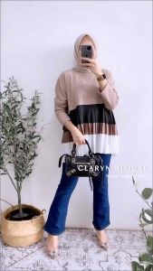 BLOUSE WANITA CASUAL/NABILS BLOUSE/ATASAN WANITA MOTIF GARIS/BABYTERRY MIX PLISKET LD 122 CM FIT XXL