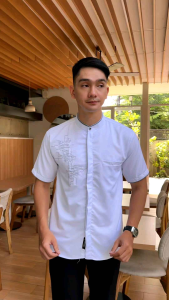 Baju Koko Putih Bordir Dewasa Pakaian Muslim Pria Lengan Pendek Bahan Toyobo Premium