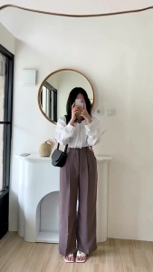 Loosepants Trousers Wanita Size M L XL XXL Celana Anti Kusut Celana Kulot Jumbo Highwaist Cullotes Polos