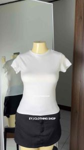 BUY 1 TAKE 1 (2PCS) Lou Double Lining Front Full Length Crew Neck Shirt Body Fitted Plain Tops Womenswear Lady Comfortable Everyday Basic Spandex