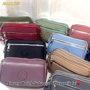 MARIONE - EWITA Dompet Hp wanita dompet selempang 4 resleting besar / Tas Hp / 4 ruang / Ada Tali Panjang Slingbag Bahan parasut WATERPROFF ANTI AIR