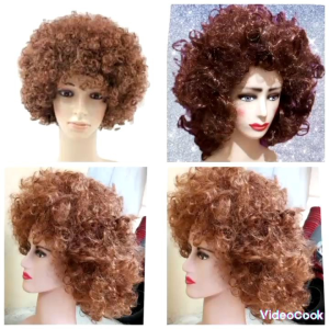Wig Kribo Mengkilat Gelombang Besar Kuning-Coklat-Pelangi-Putih