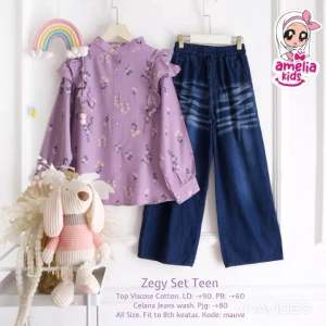 [[ New Arrival ]] Setelan Blus  dan Celana Jeans Anak Zegy Milov Afrila Ismira Kemil Yaomi Set Kids By amelia Setelan Baju Anak Anak Perempuan Usia 8-13 Tahun Oneset Anak Kemeja dan Celana Jeans