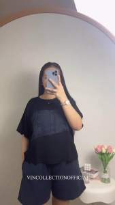 SETELAN HP JEANS KOMBI RAYON TWILL JUMBO LD130 WANITA|SETELAN CELANA PENDEK|SETELAN BIGSIZE(39942)