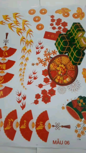 Decal Tết Trang Trí Dán Kính Họa Tiết Bánh Chưng Dưa Hấu Kích Thước 50x70cm PVC Cán Lụa Tạo Không Gian Sinh Động Đón Xuân 2026