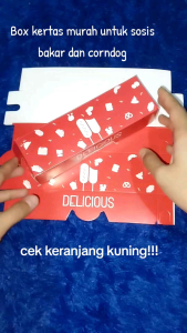 100 PCS Paper Food Box Box Kertas untuk Sosis Bakar Corndog. dll Motif Warna Merah