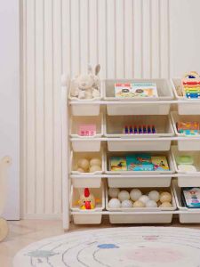 JOYEASE 3 Layers 7 Organizer Cute Bear Design Kids Storage Cabinet Children Book Toy Utility Bookshelf Storage Rack (66cm x 66cm x 33cm)