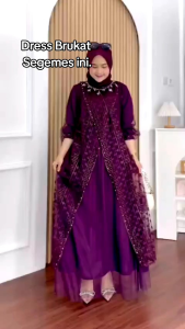 KEYLA DRESS BROKAT WANITA MUSLIM TERBARU OUTER MENYATU GAMIS BRUKAT LEBARAN KONDANGAN