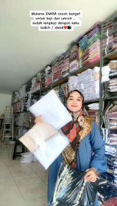 Mukenah Dewasa Potongan Berlengan Haji Umroh Katun Inara Bersaku plus Tas