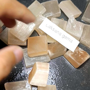 Batu Selenite Orange Super Natural / Lempengan Bahan Selenite Orange / Bahan Akik Giwang Cat Eye High Quality